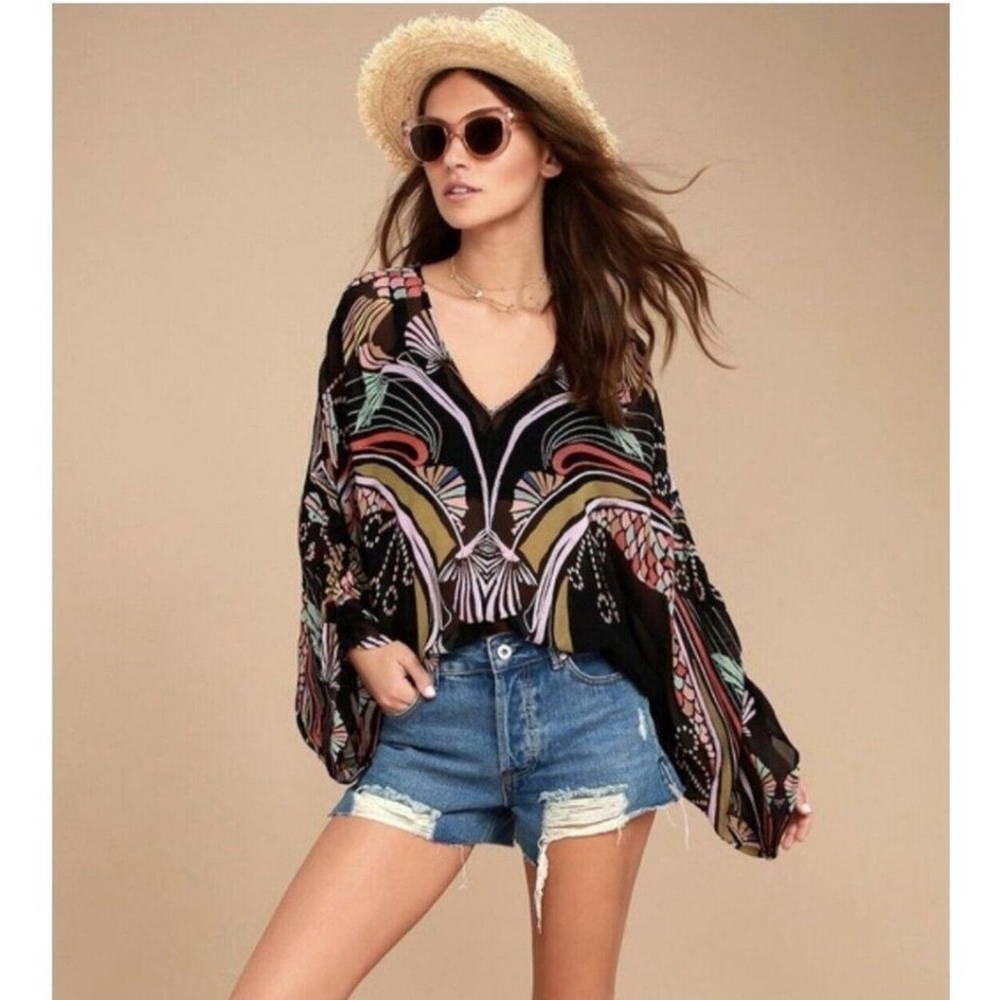 Free People Beneath The Sea Sheer Black Crop Top Size XS - Picture 2 of 9
